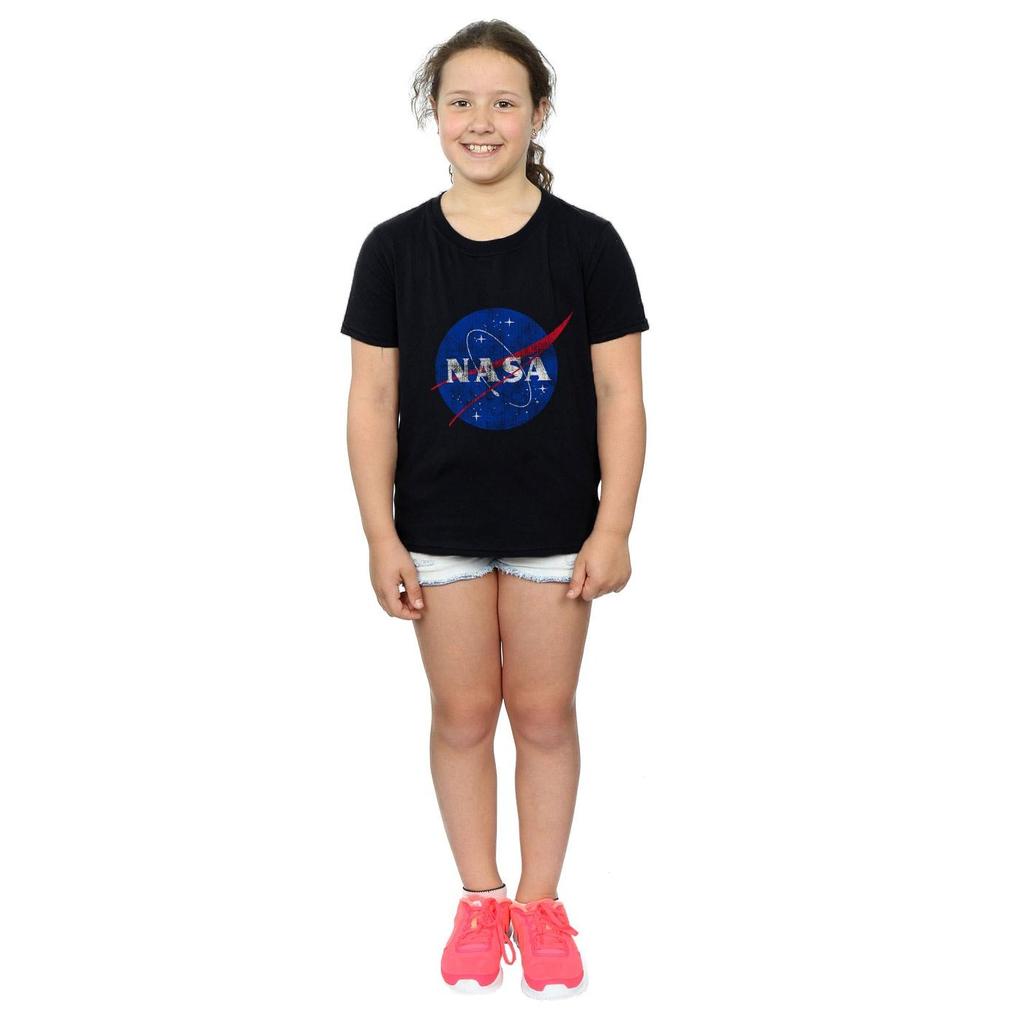 NASA Girls Classic Insignia Logo Distressed Cotton T-Shirt