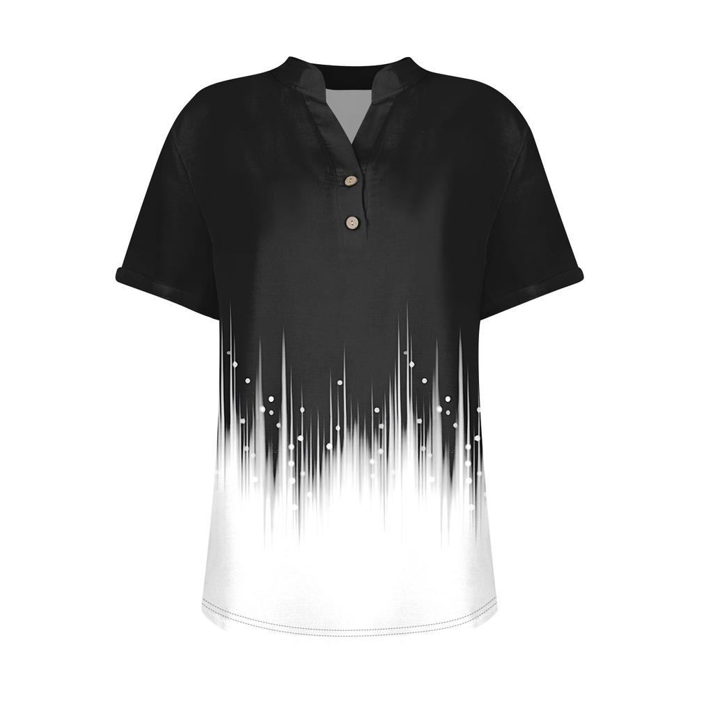 Женская модная повседневная рубашка с v-образным вырезом и коротким рукавом с принтом, футболка на пуговицах, топ
