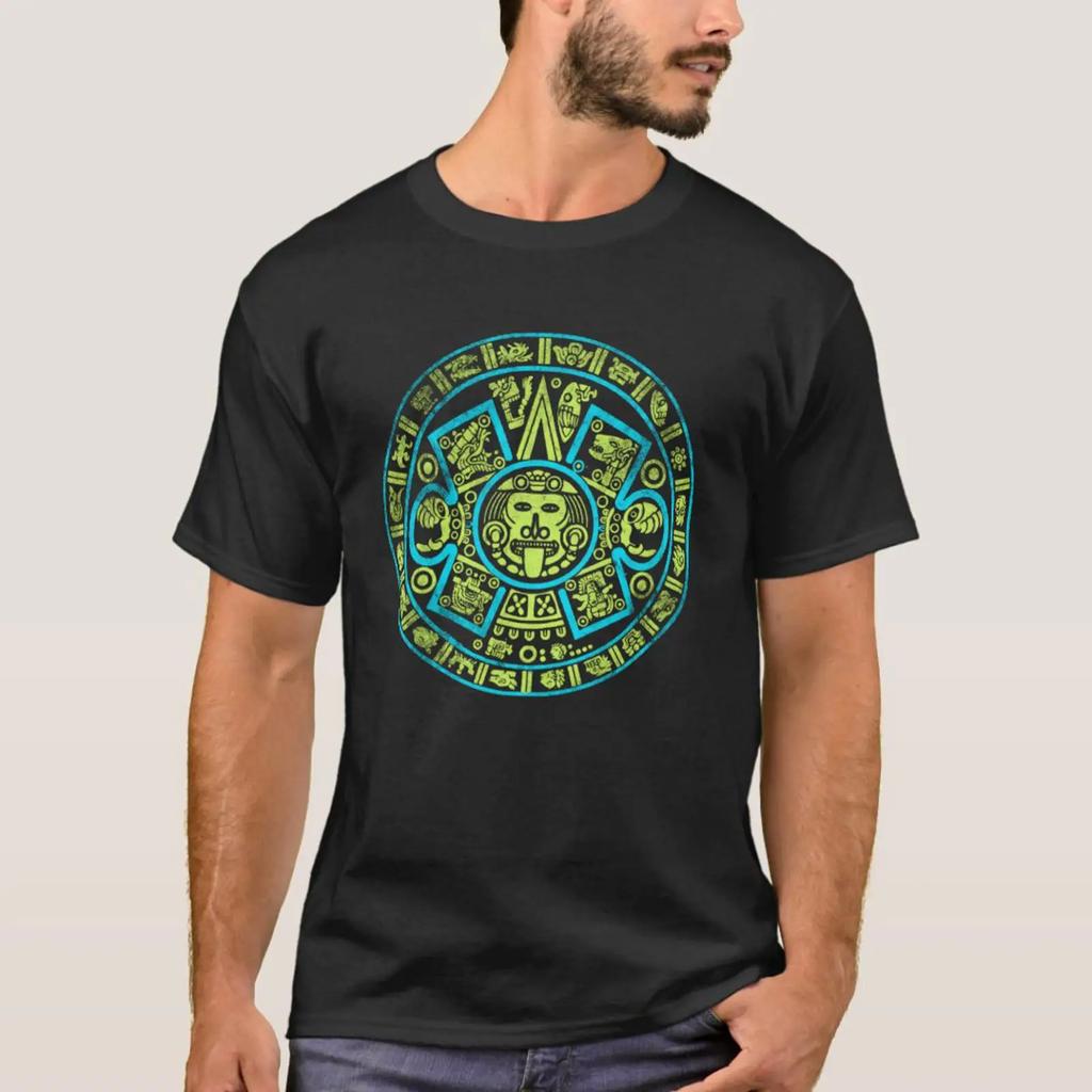 Aztec Mayas Calendar Mexico T Shirt Vintage Designer Clothes Homme Slightly Versatile Top For Everyday Wear Soft Stylish