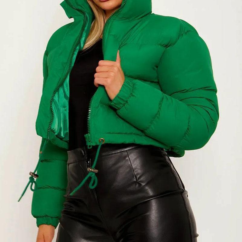 Зимние теплые куртки с воротником-стойкой и длинными рукавами на молнии, короткие хлопковые стеганые куртки