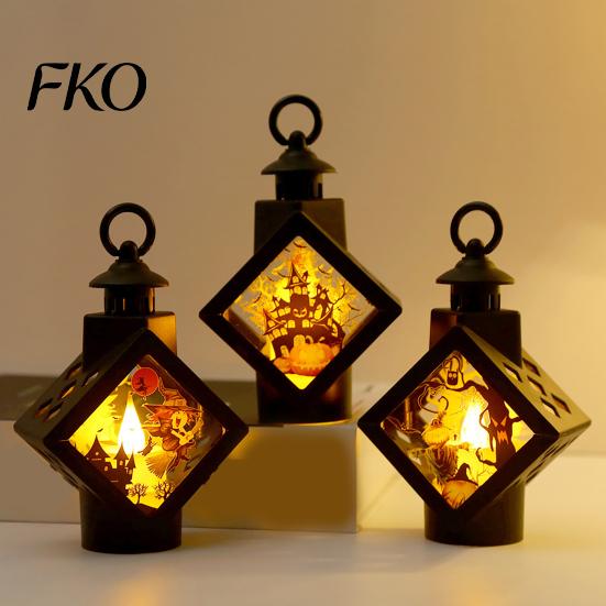 Festive Halloween Lighting Decorative Lantern, Spooky Witch Pumpkin Scarecrow LED Night Light, Light Battery Operated Table Lamp for