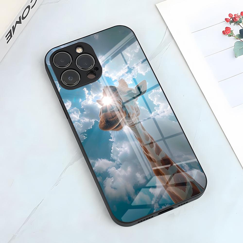 Милый Чехол для Телефона с Жирафом Для IPhone 17 Pro Max 15 Pro 16 14 Plus 12 13 Mini 11 Pro Ударопрочный Стеклянный Чехол