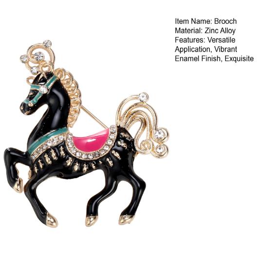 Cute Enamel Horse Brooch Rhinestone Horse Lapel Pin Alloy Animal Brooch Pin Outfit Accessory for Coats Scarves Bags
