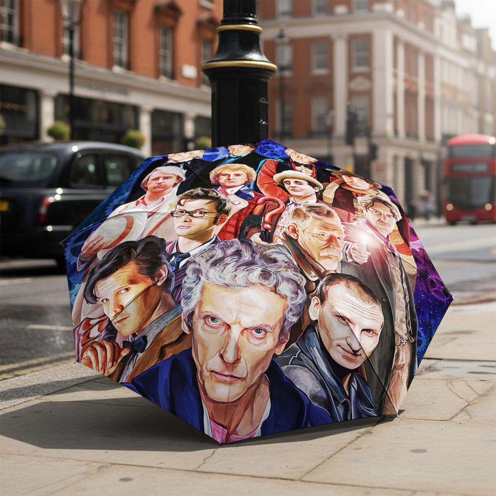 1 шт. Автоматический складной зонт - Узор «Доктор Кто», Портативный и складной дизайн с 8 спицами, Рождественские и Новогодние подарки