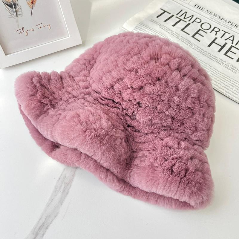 Rex Rabbit Fur Hat Autumn and Winter Versatile Middle-aged and Elderly Warm Ear Protection Top Hat Bucket Hat Show Face Little Mother Hat