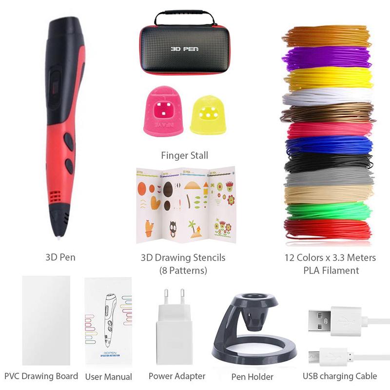 Ручка для 3D-печати с 12 цветами PLA Filament Support ABS / PLA Filament Kids DIY Drawing Gift с ЖК-дисплеем