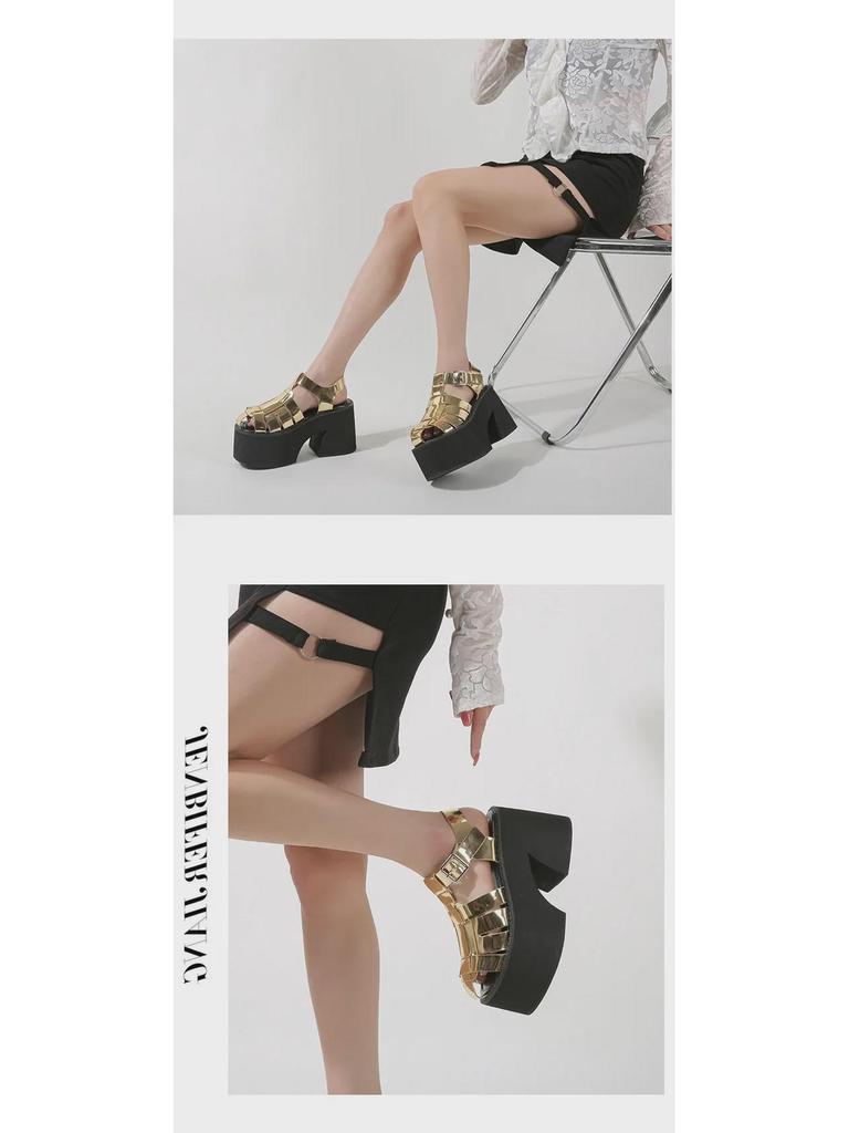 2025 Летние водонепроницаемые римские сандалии на толстой платформе 11 см с высоким каблуком для широких ног