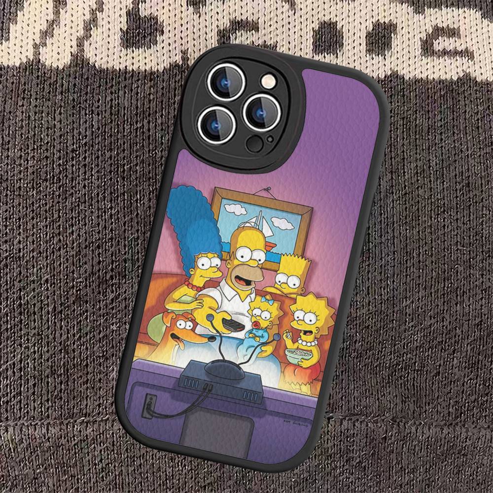Мультяшный Чехол из Кожи The S-Simpsons для Телефона iPhone 16 15 14 13 12 11 Pro Max Plus