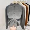 Premium Gray Autumn and Winter Stacked Wear Semi-turtleneck Long-sleeved Sweater Lazy Style Loose Casual Knitted Cardigan Top Women's Outfit