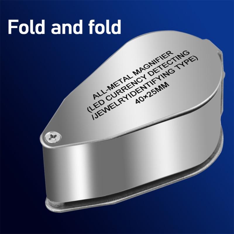Jeweller Loupe Folding Magnifying Jewelry Eye Magnifier With LED Light Illuminated LED Currency Detecting/Jewlers 40X