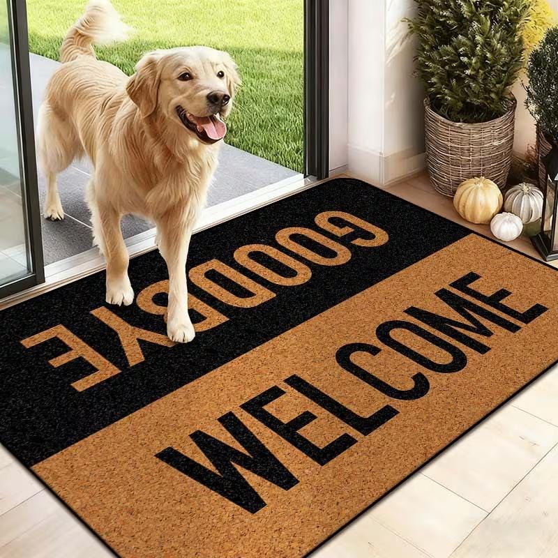 Welcome Doormat with "Welcome, Goodbye" Letter Print ,Rectangular Floor Mat,Entry Nonslip Floor Mat Sofa Foot Mat Kitchen Mat