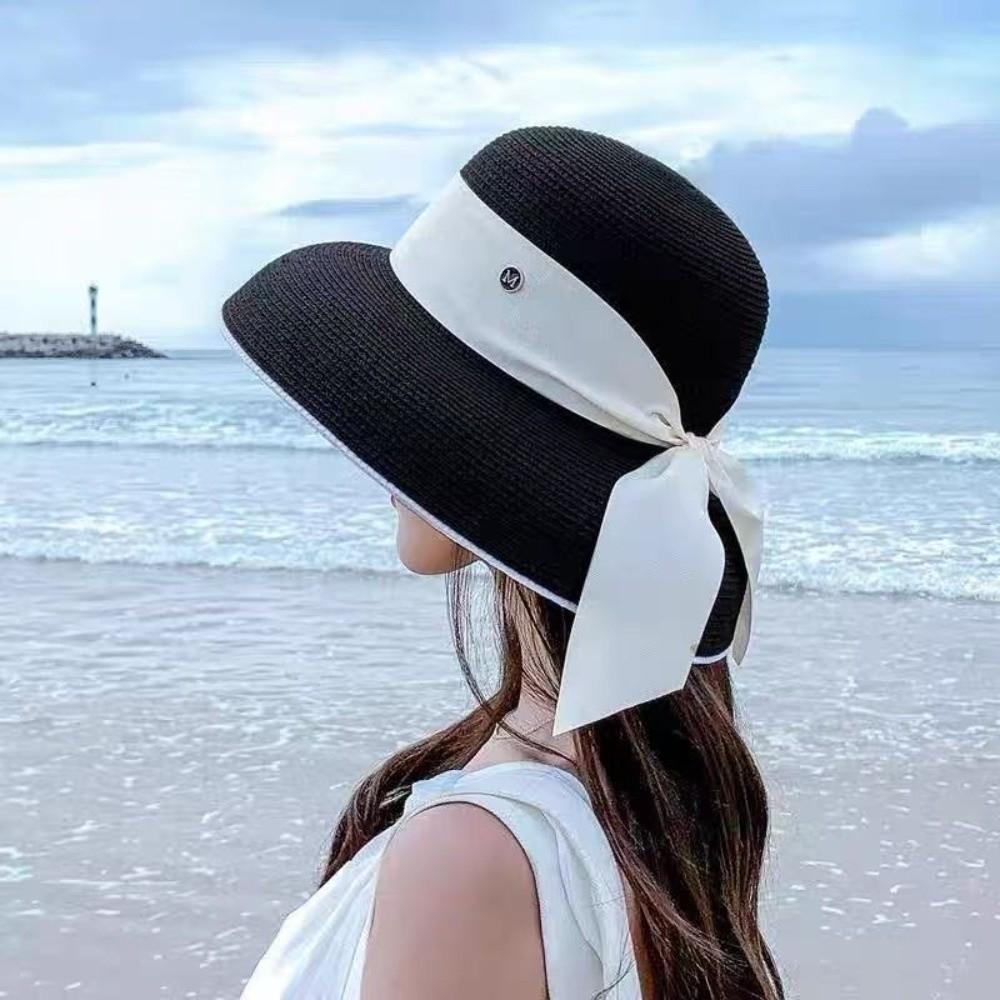 Silk Strap Wide Brim Hat Sun Protection Summer Sun Cap Elegant Beach Bucket Hat Women