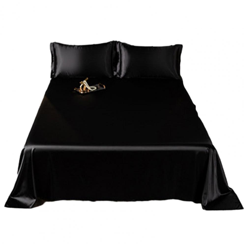 Glossy Satin Silk Bed Sheet With 2 Pillowcase Twin/Full/Queen/Top Sheets Solid Color Flat Bed Sheets Smooth Bed Sheet Sets
