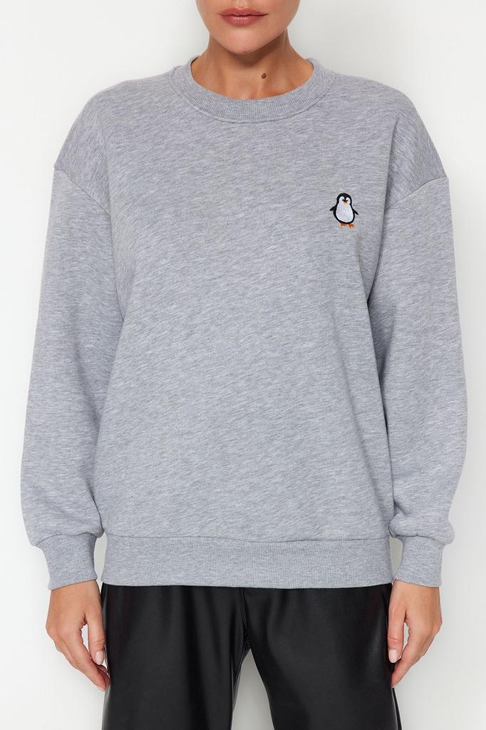 Женская модная стильная толстовка с вышитым изображением животных из камня, обычная, нормальная посадка, толстая внутренняя флисовая трикотажная толстовка