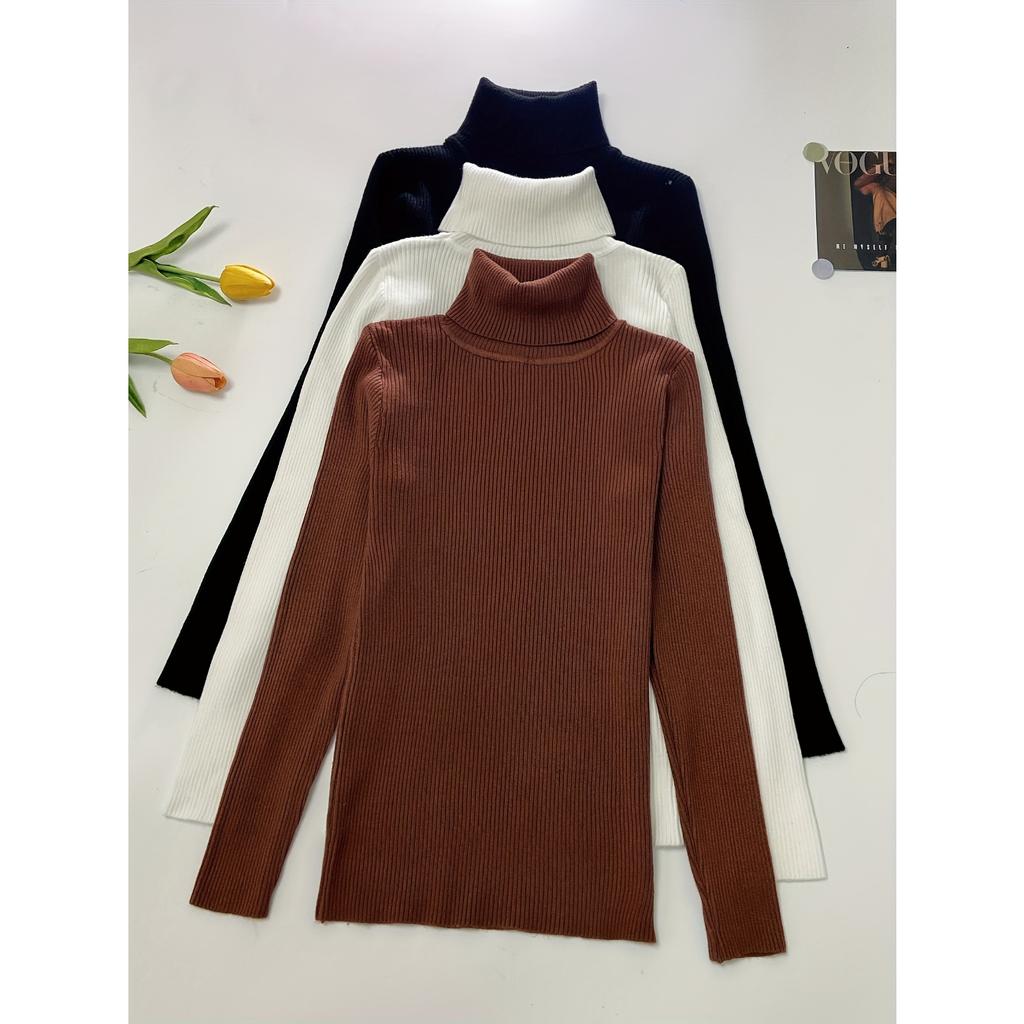 Водолазка, набор из 3 вязаных свитеров, повседневный однотонный свитер с длинным рукавом для осени и зимы, женская одежда