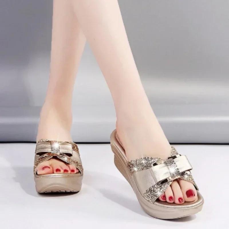 2024 Summer Women's Fashion Slippers Women Fashion Platform High Heel Female Flipflop Shoes Comfortable Wedge Sandals