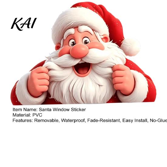 Santa Claus Wall Stickers Peeking Static Window Cling, 3D Effect Christmas Easy Apply Clings Sticker, Reusable Glass Decal for Home Holiday