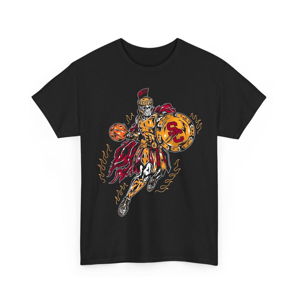 Red Gold Spartan Skull Basketball Graphic Tee Gladiator Shield Hoops T-Shirt