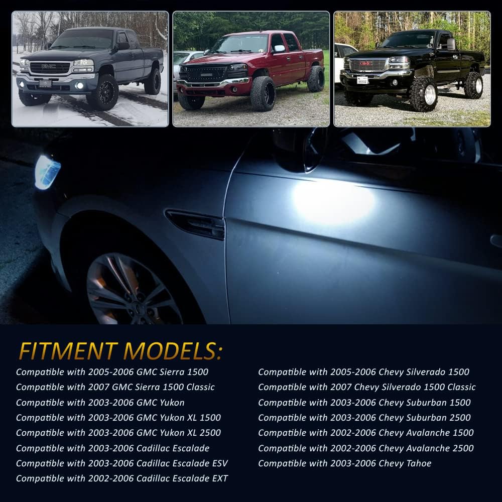 D-Lumina LED Mirror Puddle Lights Compatible With Chevy Silverado GMC Sierra 1500 Tahoe Suburban Avalanche 1500 2500 Cadillac Escalade ESV EXT Yukon