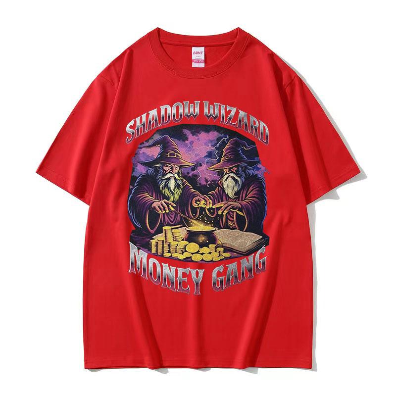 Винтажная футболка с мемом 'Shadow Wizard Money Gang' для мужчин и женщин, Харадзюку, Готическая мода, Хлопковые футболки с коротким рукавом, Уличная одежда
