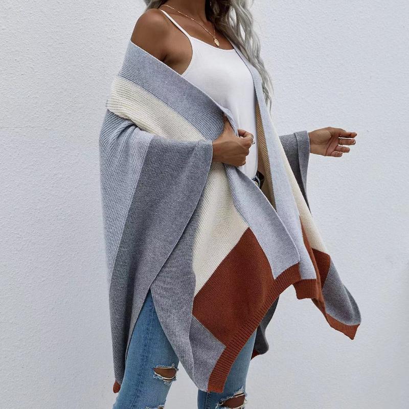 IHUASU Осенне-зимний женский клетчатый большой размер свободный вязаный кардиган куртка джемпер женский