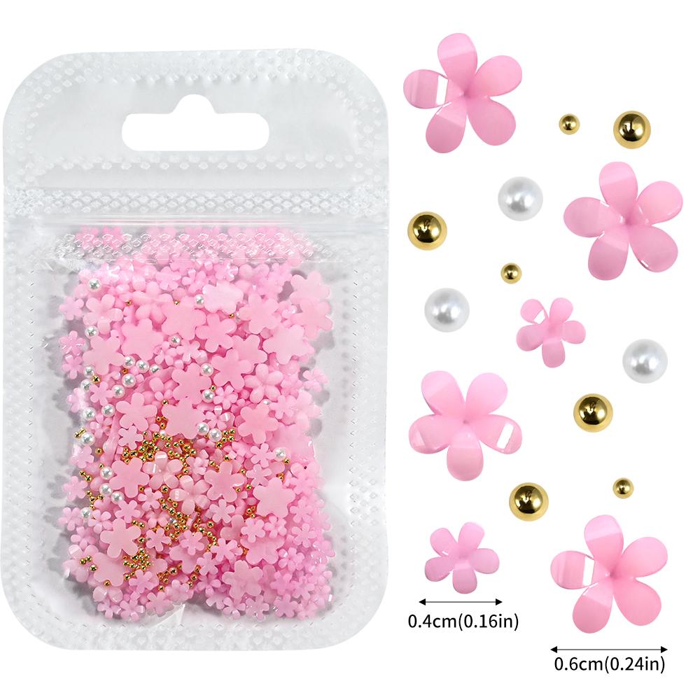 3D White Acrylic Flower Nail Art Decorations Mix Gold/Peal Beads 5G/Bag Resin Blossom Flower Nail Charms 4/6Mm Nail Accessories