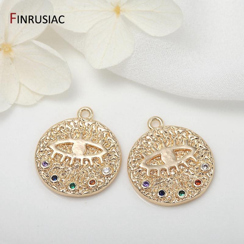 2020 new greek eye charms high quality copper metal gold plated round commemorative coin pendant charm for diy make jewelry