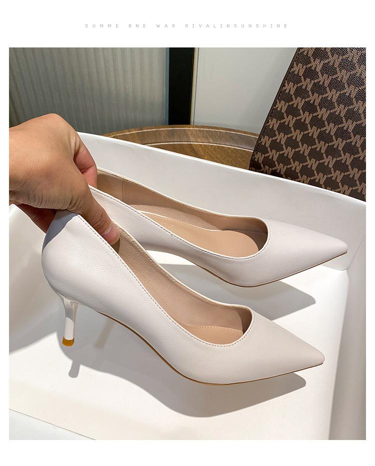 Весна 2025 г. Новые французские женские туфли-шпильки с острым носком черного цвета для работы на высоких каблуках для девочек телесного цвета
