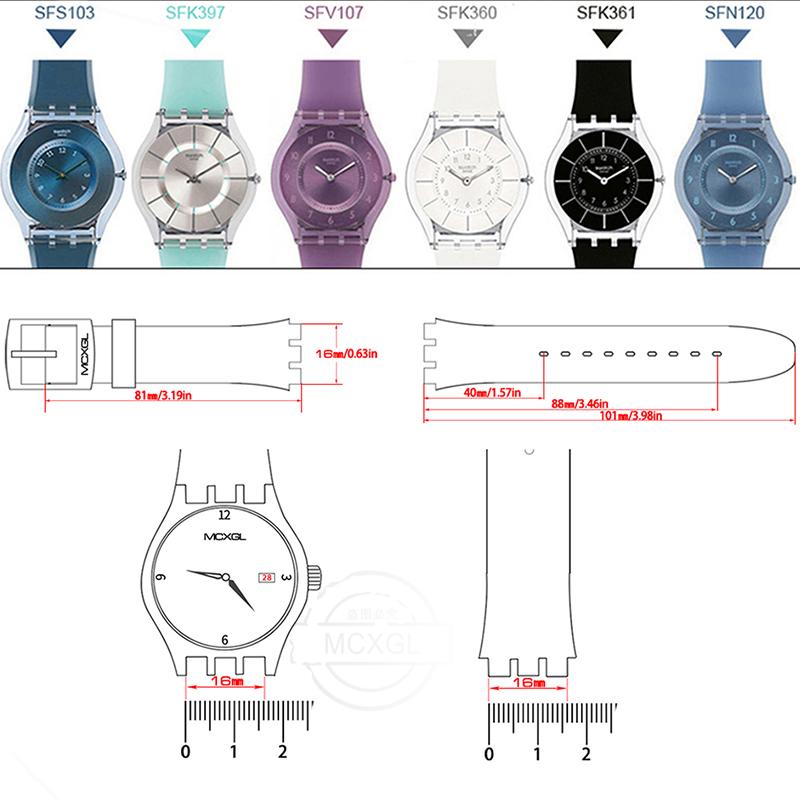 Силиконовый Ремешок Для Swatch SFS103 SFV107 SFN120 SFK397 SFK360 SFK361 Браслет для Часов 16мм Женский Водонепроницаемый Аксессуары для Часов