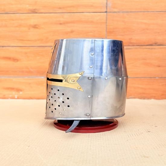 Templar Knight Crusader Helmet with Stand 18 Gauge Steel, Medieval Armor Best gift for Halloweena