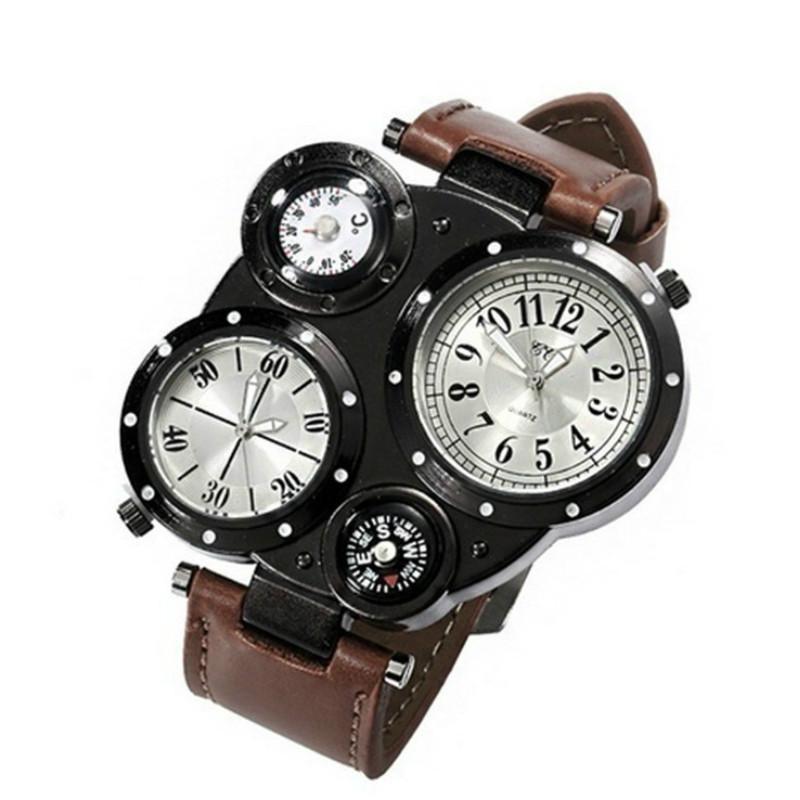Модные мужские спортивные водонепроницаемые кварцевые часы на кожаном ремешке