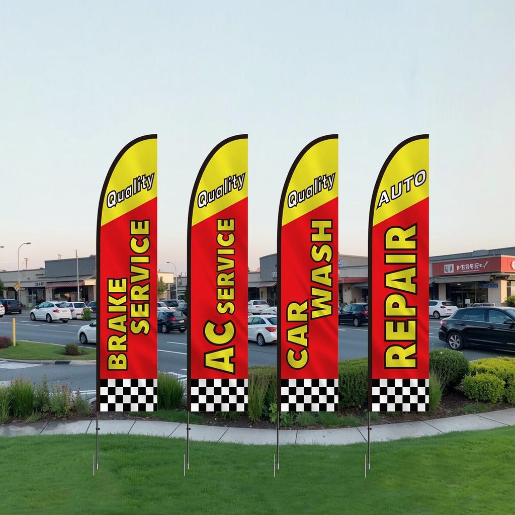 Auto Repair Advertising Feather Flag Kit Swooper Flags and Poles 16.3 FT