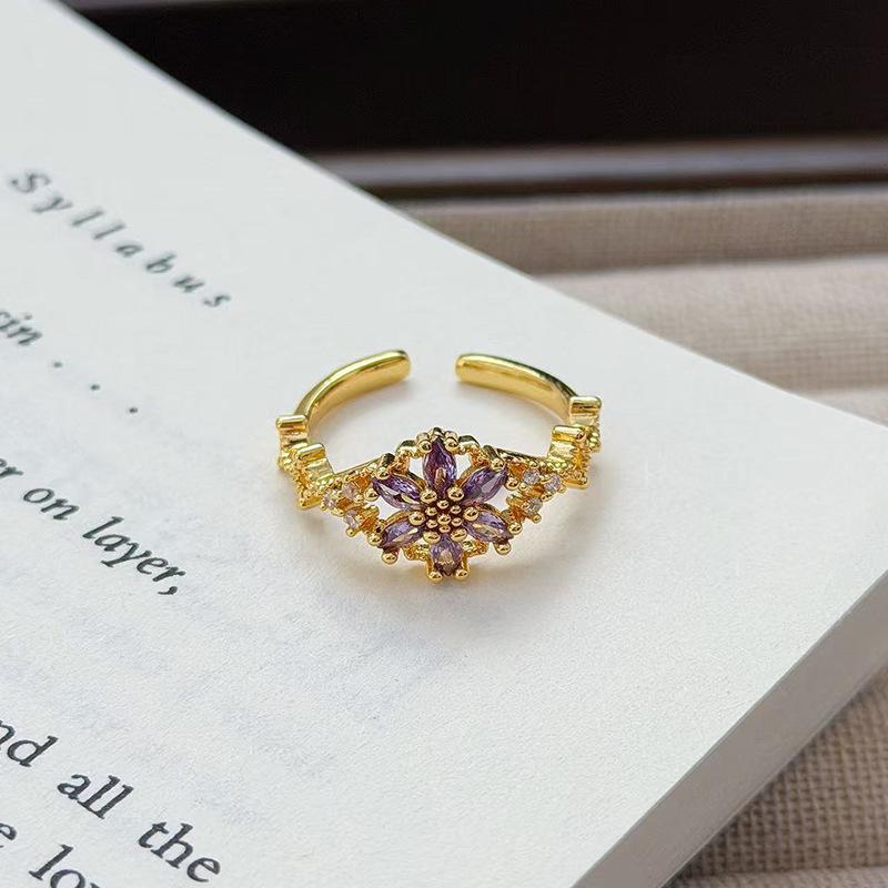 Средневековое французское ретро кольцо с открытой шинкой и полным бриллиантом, модное, с высоким чувством стиля и темпераментом, нишевый дизайн, изысканные бриллиантовые аксессуары для женщин