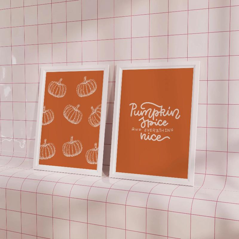 2PC Pumpkin Spice and Everything Nice Wall Art Autumn Home Decor Cozy Fall Printable Pumpkin Decor Halloween Living room Decor