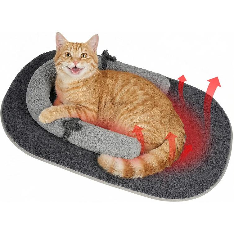 Self Warming Cat Bed Mat with Soft U-Shaped Pillow– Thickened Calming Cat Bed for Kittens and Small Dogs – Portable Washable Cats Warming Pad for