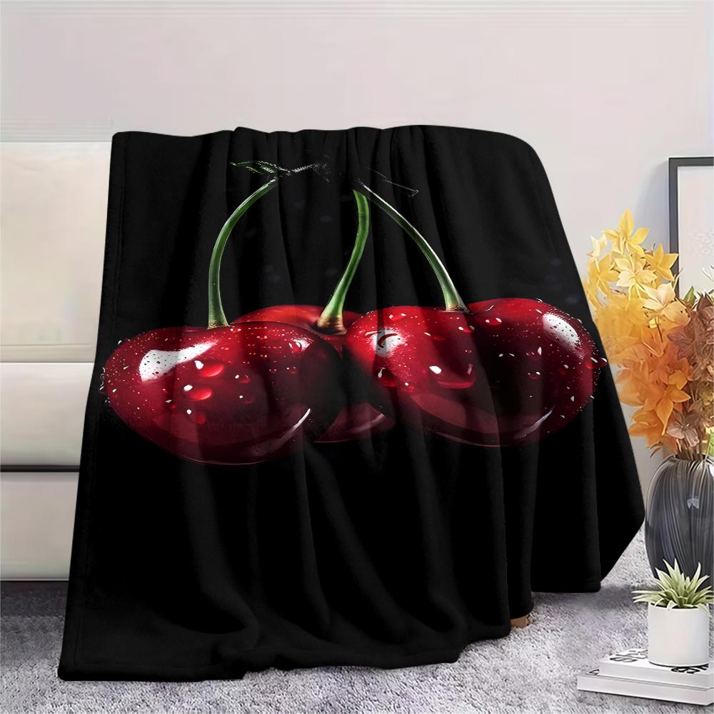 Red Element Cherry Football Print Flannel Blanket,High quality Comfortable for All Seasons,Home Decor,Warmth and Comfort,Perfect for Christmas Gifts
