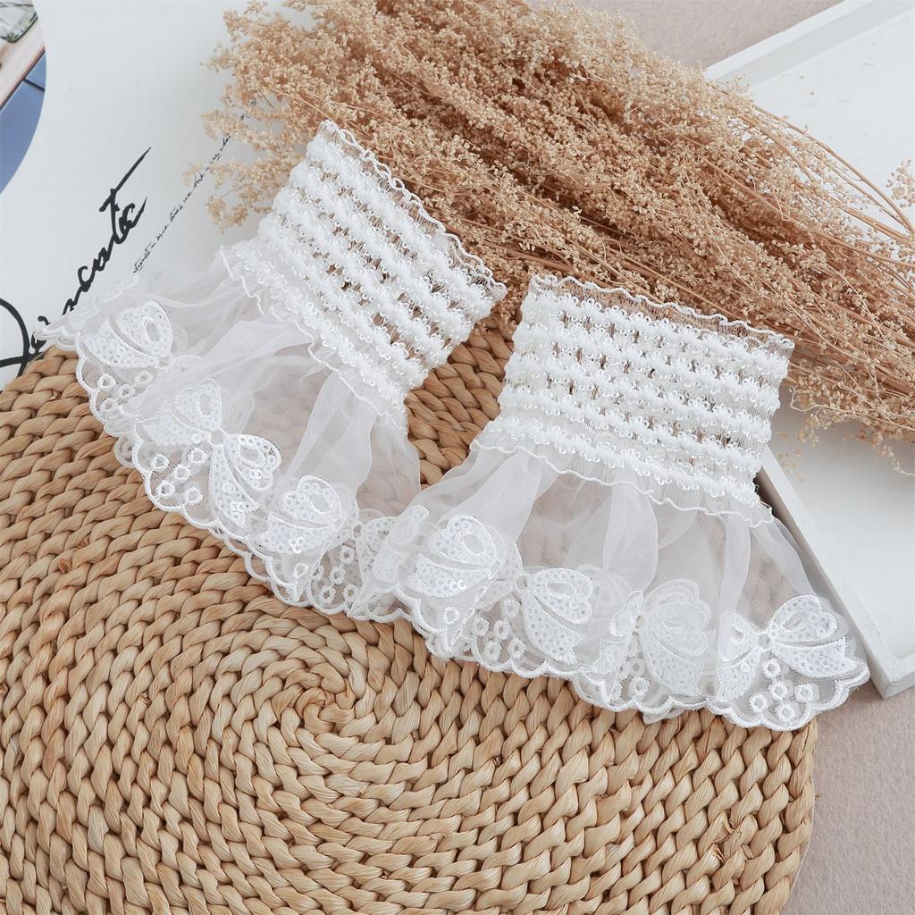 Autumn Lace Fake Cuff for Sweater Fake Sleeves Womens Horn Cuffs Embroidery Elastic Wrist Warmers Shirt Extension Sleeve