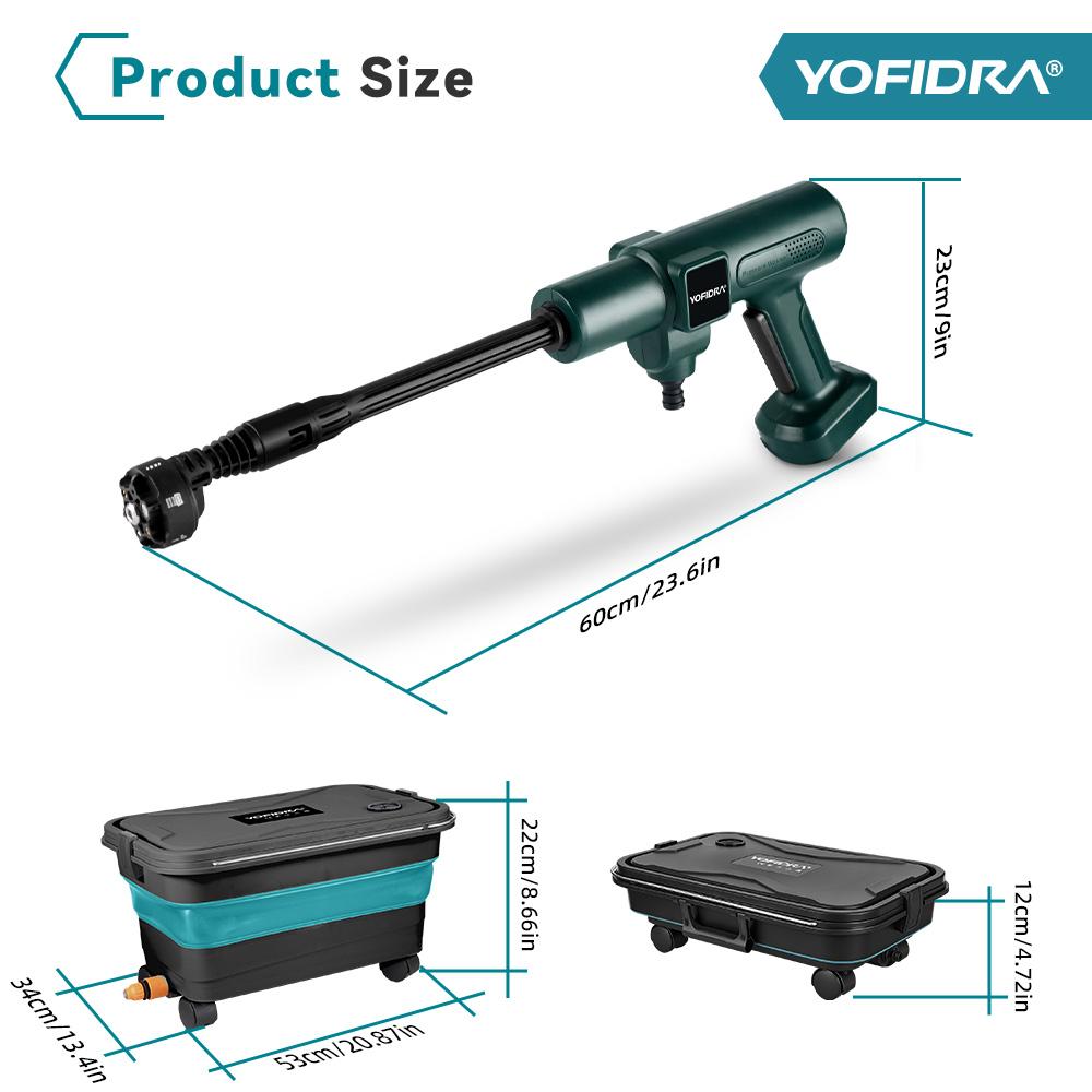 Yofidra Безщеточная мойка высокого давления 200 Бар, водяной пистолет для автомобиля + ведро, очиститель для сада, распылитель для аккумулятора Makita 21 В (штырь)