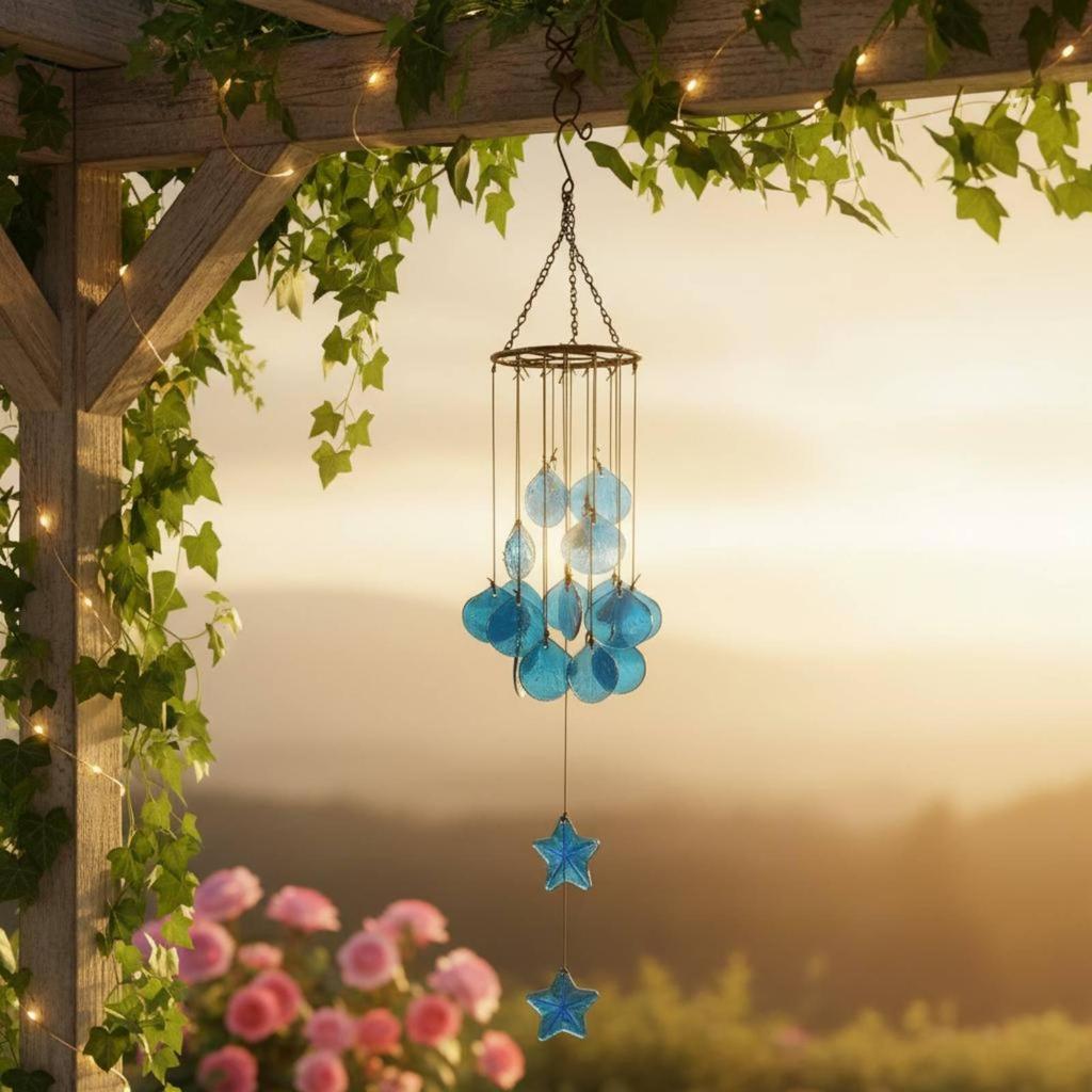 Shell Wind Chime Colorful Glass Coastal Look for Patio, Balcony