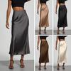 Women Midi Skirt Mid-rise A-Line Solid Color Fishtail Skirt Smooth Fabric Office Lady Skirt Daily Wear