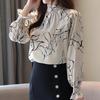Модные облегающие шифоновые повседневные женские рубашки, весенние топы, расклешенные рукава, темпераментная блузка, женские элегантные принтованные простые офисные женские рубашки 26347