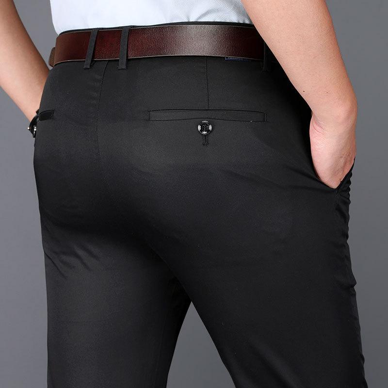 Тонкие мужские повседневные брюки Tencel эластичные повседневные брюки среднего возраста мужские летние повседневные мужские прямые брюки с высокой талией