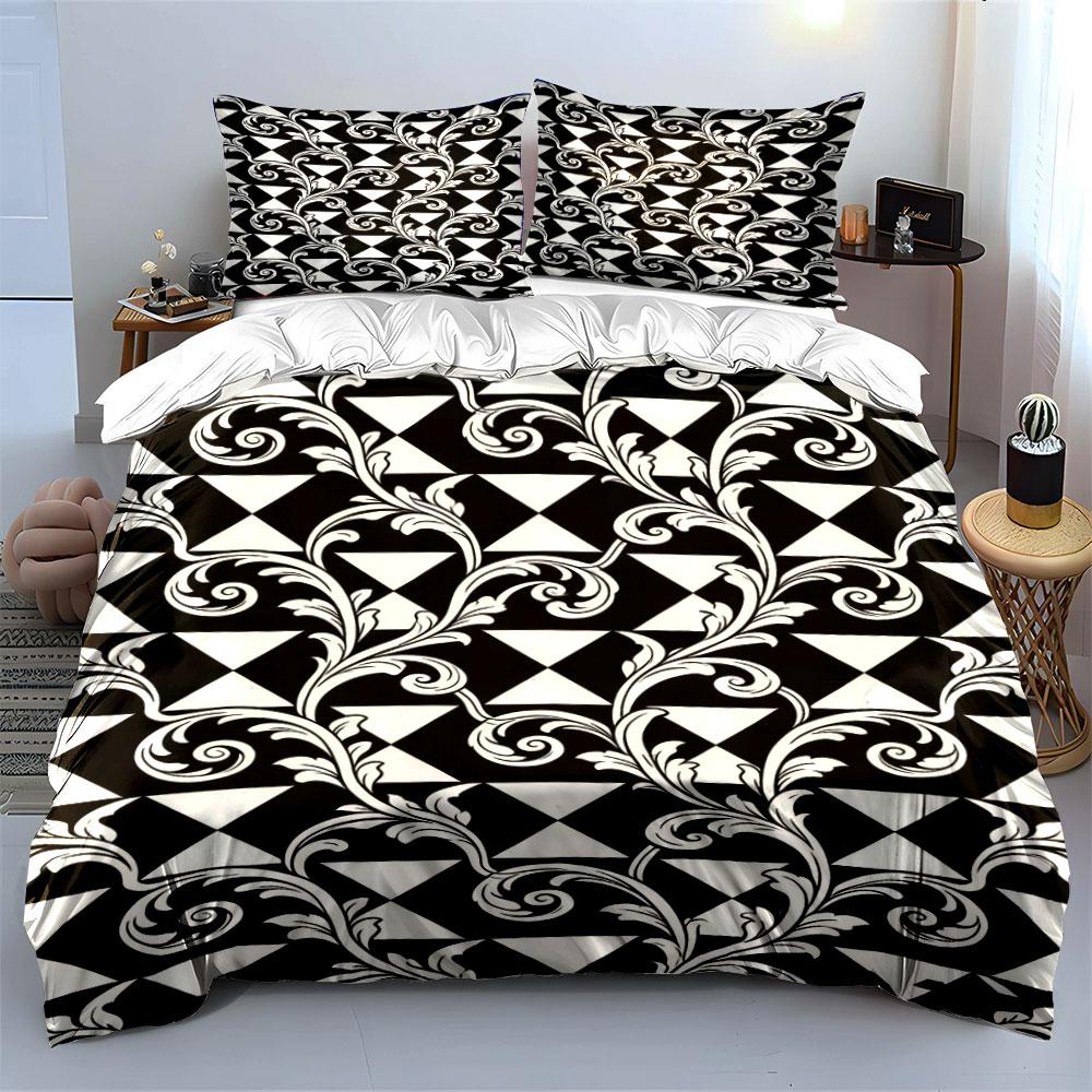 Black triangles, white swirls. Bedding sets Duvet cover sets Duvet covers Pillowcases(1 * Duvet Cover 2 * Pillowcases without duvet insert)