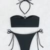 Сексуальный женский купальник-бикини из двух частей с декором из жемчуга и завязками на шее. Элегантный.