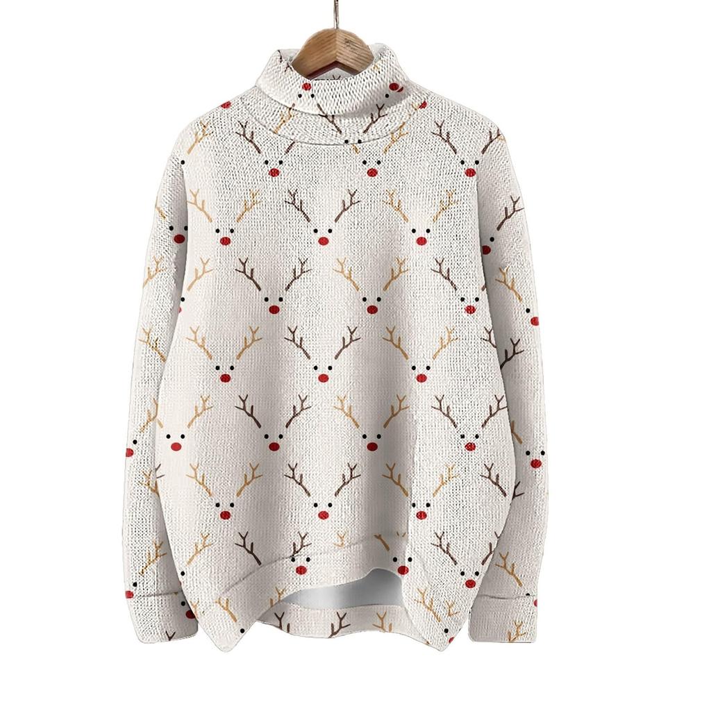 Рождественские толстовки для женщин Вязаный свитер Милая рубашка Осенняя водолазка Пуловер Топы
