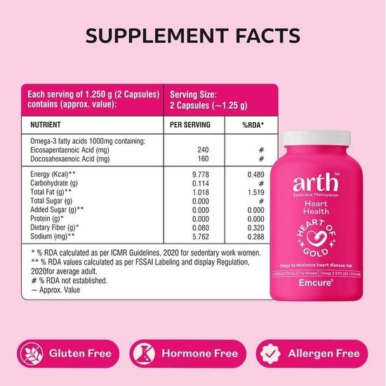 Arth Heart Health | Omega 3's Anti-inflammatory Properties Help To Maintain Heart Health, Immunity, Skin and Bone Health | 30 Day Supplement