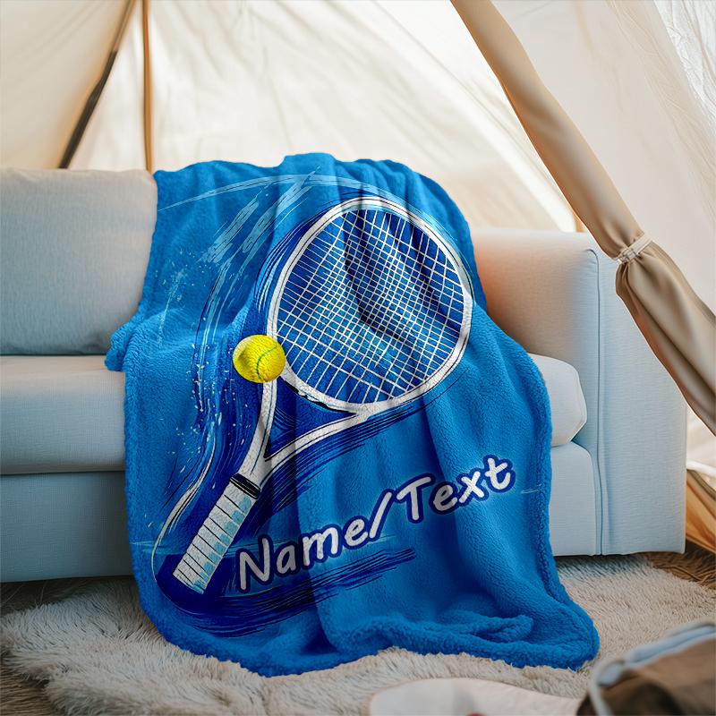 1PC Custom Name Tennis Racket Ball outdooor Flannel blankets Throw Blanket All-Season Throw Gift Bedspread for Couch, Bed, Camping Holiday Birthda