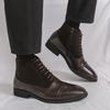 Ретро Мужские Деловые Челси Ботинки Черные Коричневые Европейские Американские Повседневные На шнуровке Офисные Деловые Формальные Ботинки из кожи с высоким голенищем Мужские