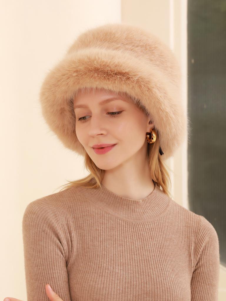 Осень и зима Новая шапка-горшок с большими карнизами и мехом Теплая женская шапка Утолщенный искусственный мех Лиса Шапка рыбака