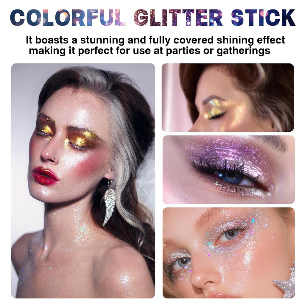 9 Colors Party Glitter Stick, Rotating Mermaid Face Glitter Stick, Rainbow Glitter for Face/Body/Hair/Eye, Washable Glitter-16g